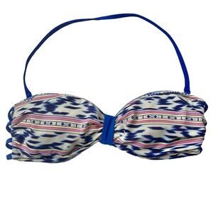 Pink bandeau halter bikini top Ikat tribal caged strappy women's small y2k